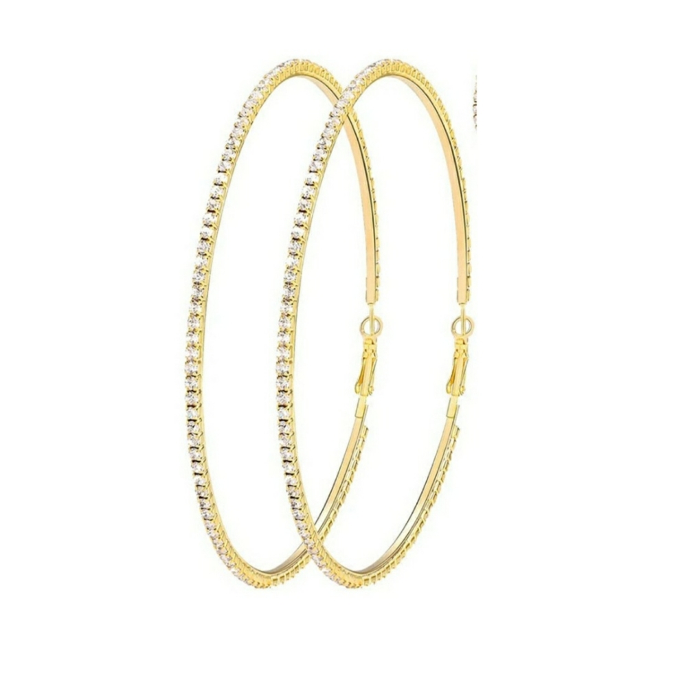 🆕️ Big Gold Shiny Embellished Hoop Earrings